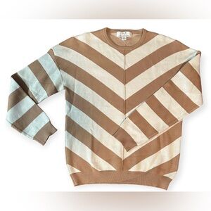 Magaschoni Tan and Cream Chevron Crewneck Sweater